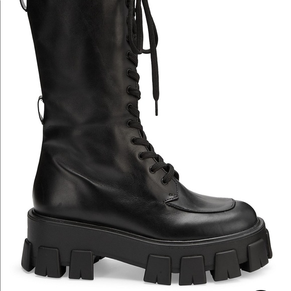 Prada pocket lug sole tall leather combat boots 37 - Picture 1 of 14